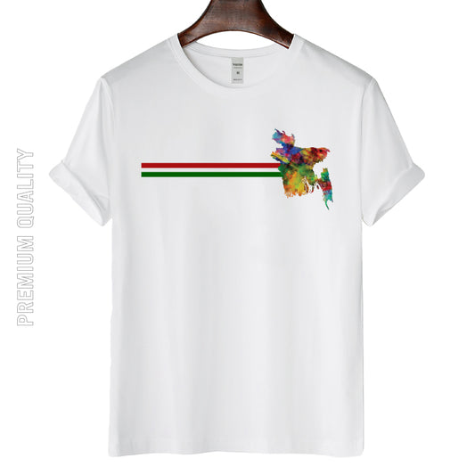 Classic and Comfort Artistic Bangladesh Map Stripe T-shirt